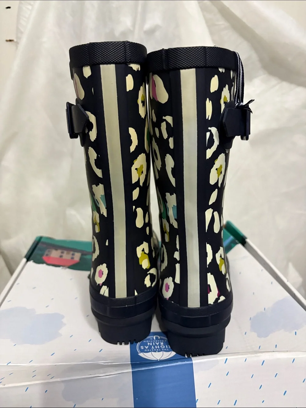 Joules Navy Leopard Print Rain Boots size US 5 NWT